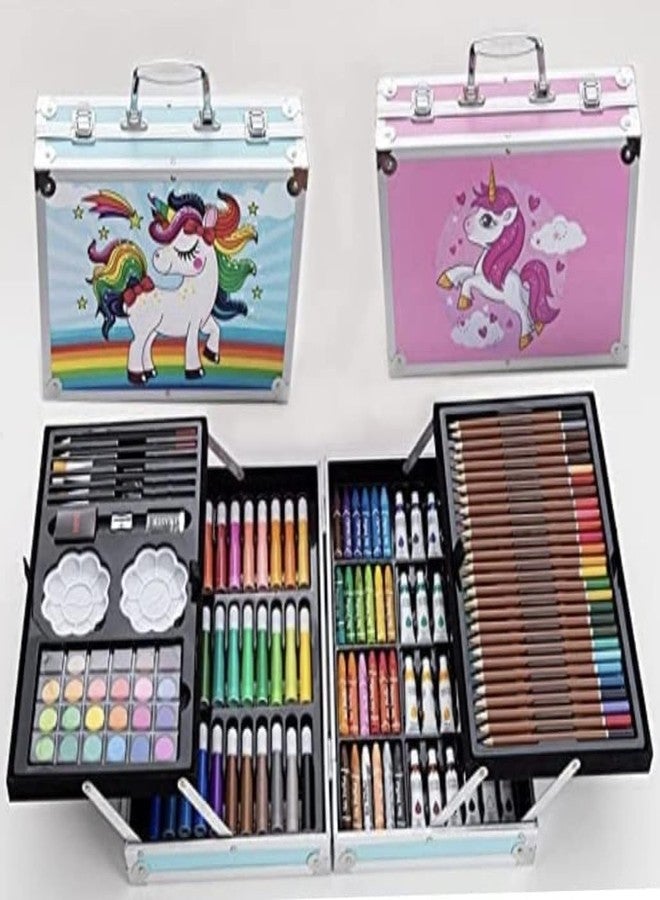 SHASHIKIRAN®Unicorn Art & Craft Painting Box, Big Coloring Suitcase Multiple 145 Color Kit, Professional Drawing Water Color Pencils, Oil Pastel, Sketches & Acrylic Paint (Blue Unicorn) - Image 2